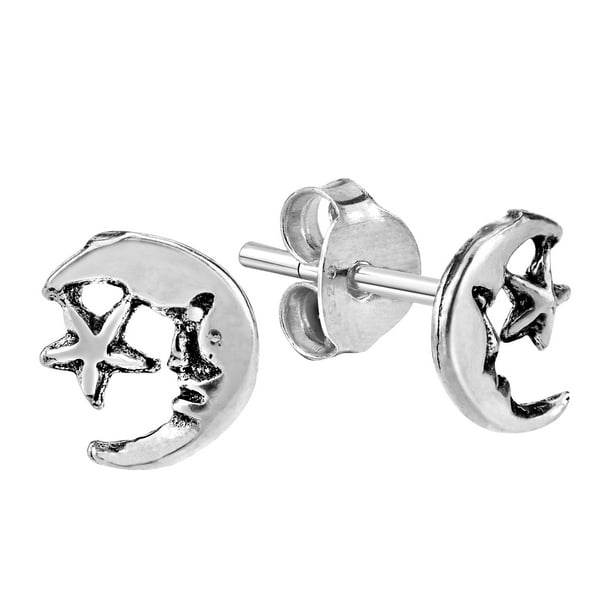 Solid 925 Sterling Silver Moon & Star Mini Earrings 8mm x 9mm Solid 925 Sterling Silver Moon & Star Mini Earrings 8mm x 9mm